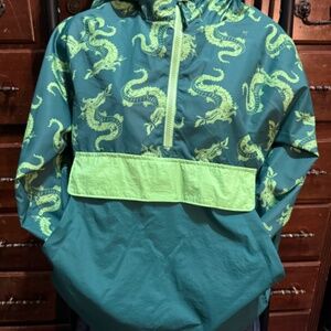 Cat & Jack Hooded Windbreaker XL Green Dragon 1/2 Zip Water Resistant